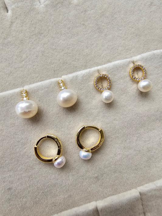 Pearl earrings and huggies